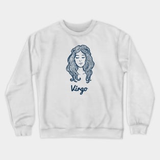 Virgo Zodiac Horoscope with Beautiful Women Girl Face with Flower Sign and Name Crewneck Sweatshirt